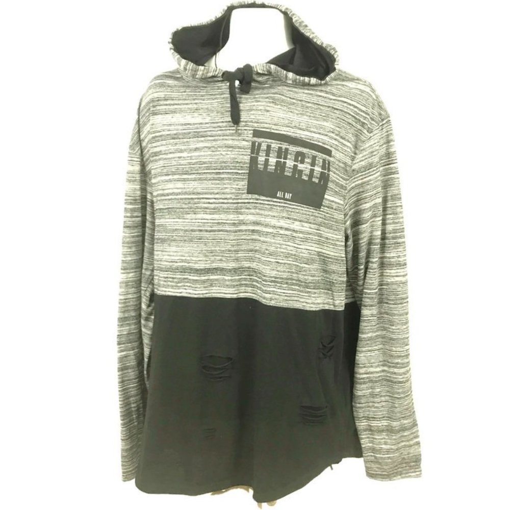 Men's Five by Five by Master Piece KINGIN ALL DAY Grey & Black L/S Hoodie Sz XXL
